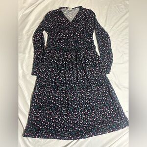 Boden Layla Jersey Faux Wrap Dress US 8L UK 12L Multicolor Floral Print Pockets